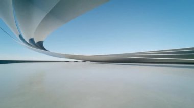 Boş beton zeminli 3d soyut eğri yapısı fütüristik mimarisi