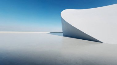 Boş beton zeminli 3d soyut eğri yapısı fütüristik mimarisi