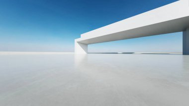 3D soyut modern beton mimari boş beton zemin, minimal dış görünüş, araba sunumu arka planı