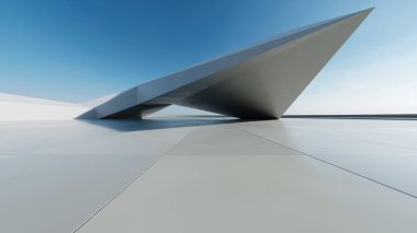 Üç boyutlu soyut modern beton mimari boş beton zemin, minimal dış görünüş, araba sunumu arka planı