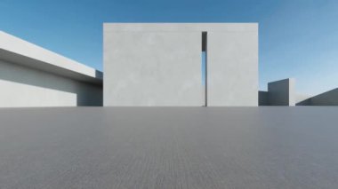 Boş beton zemin ve araba sunumu arka planına sahip soyut modern mimarinin 3D görüntüsü