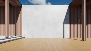 3d rendering of modern building entrance with large white wall. Minimal architecture