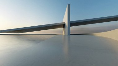 3D soyut modern beton mimari boş beton zemin, minimal dış görünüş, araba sunum arka planı