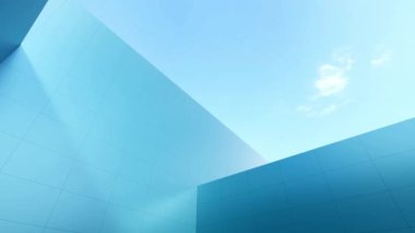 Modern mimarinin 3D görüntüsü, cam pencereli gökdelen şirket binası.