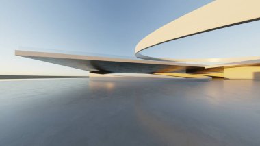 3D soyut modern beton mimari boş beton zemin, minimal dış görünüş, araba sunumu arka planı