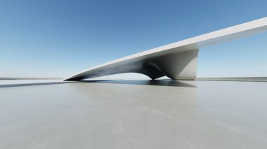 Boş beton zemin, minimal dış görünüş, araba sunumu arka planı ile soyut modern mimarinin 3D görüntüsü
