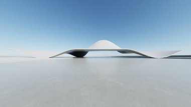 Boş beton zemin, minimal dış görünüş, araba sunumu arka planı ile soyut modern mimarinin 3D görüntüsü