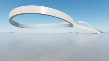 Boş beton zemin, minimal dış görünüş, araba sunumu arka planı ile soyut modern mimarinin 3D görüntüsü