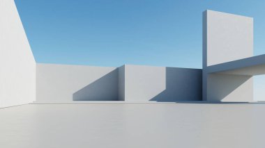 Soyut minimal mimari arkaplan, geometrik mimari tasarım, 3D görüntüleme