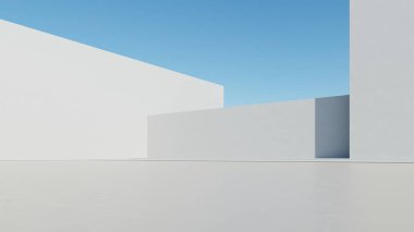 Soyut minimal mimari arkaplan, geometrik mimari tasarım, 3D görüntüleme