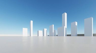 Boş beton zemin, minimal dış görünüş, araba sunumu arka planı ile soyut modern mimarinin 3D görüntüsü