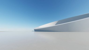 Boş beton zemin, minimal dış görünüş, araba sunumu arka planı ile soyut modern mimarinin 3D görüntüsü