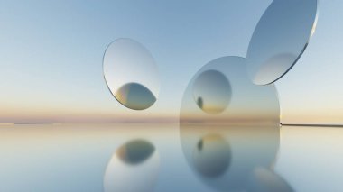 Soyut asgari mimari arkaplan, krom veya metalik kemer tasarımlı geometrik mimari 3D çizim