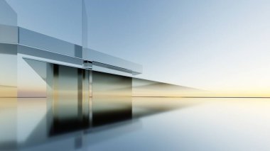 Soyut asgari mimari arkaplan, krom veya cam tasarımlı geometrik mimarinin 3d çizimi