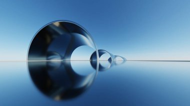 Soyut asgari mimari arkaplan, krom veya metalik kemer tasarımlı geometrik mimari 3D çizim