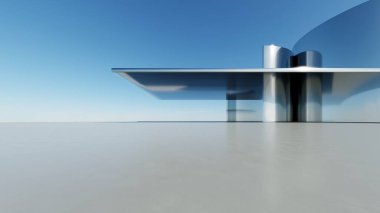 Soyut asgari mimari arkaplan, krom veya metalik kemer tasarımlı geometrik mimari 3D çizim