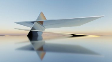 Soyut asgari mimari arkaplan, krom veya metalik kemer tasarımlı geometrik mimari 3D çizim