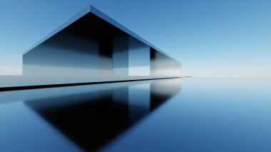 Soyut asgari mimari arkaplan, krom veya metalik kemer tasarımlı geometrik mimari 3D çizim