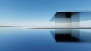 Soyut asgari mimari arkaplan, krom veya metalik kemer tasarımlı geometrik mimari 3D çizim