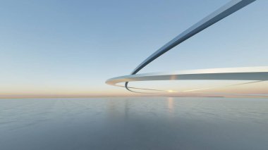 Soyut minimal mimari arkaplan, krom veya metalik eğri tasarımlı geometrik mimari, araba sunumu