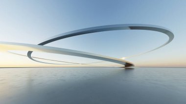 Soyut minimal mimari arkaplan, krom veya metalik eğri tasarımlı geometrik mimari, araba sunumu