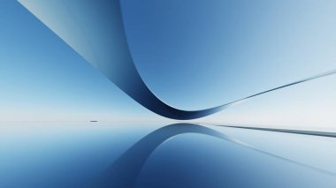 Soyut minimal mimari arkaplan, krom veya metalik eğri tasarımlı geometrik mimari, araba sunumu