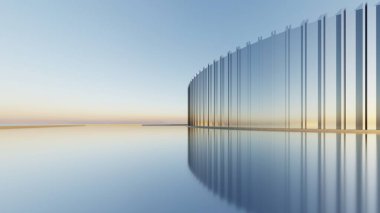 Soyut minimal mimari arkaplan, krom veya metalik eğri tasarımlı geometrik mimari, araba sunumu