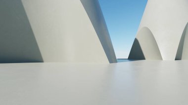 Soyut mimari arka planının 3d çizimi, eğri tasarımlı geometrik mimari, araba sunumu