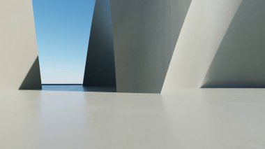Soyut mimari arka planının 3d çizimi, eğri tasarımlı geometrik mimari, araba sunumu