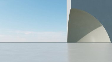 Soyut mimari arka planının 3d çizimi, eğri tasarımlı geometrik mimari, araba sunumu