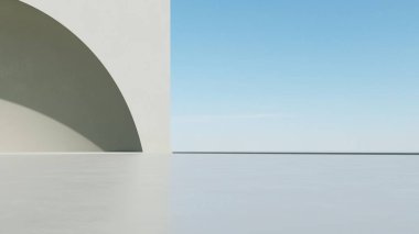 Soyut mimari arka planının 3d çizimi, eğri tasarımlı geometrik mimari, araba sunumu