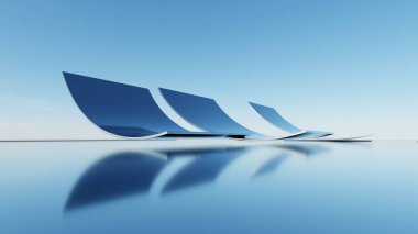 Soyut asgari mimari arkaplan, krom veya metalik kemer tasarımlı geometrik mimari 3D çizim