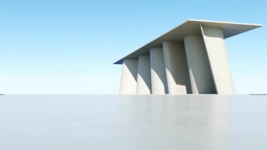 Soyut mimari arka planının 3 boyutlu çizimi, dalgalı eğri tasarımlı geometrik mimari