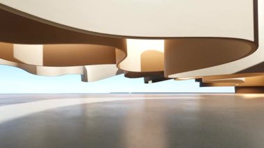 Soyut mimari arka planının 3 boyutlu çizimi, dalgalı eğri tasarımlı geometrik mimari