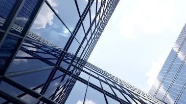 Modern mimarinin 3D görüntüsü, cam pencereli gökdelen şirket binası.