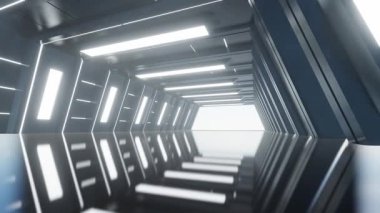 Soyut beton fütüristik geometrik tünel, mimari tasarım konsepti, bilim kurgu iç mimarisi.