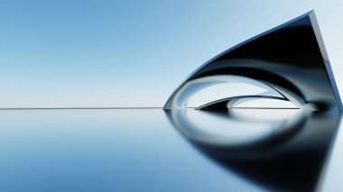 Soyut asgari mimari arkaplan, krom veya metalik eğimli geometrik mimari örnekleme