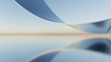 Üç boyutlu soyut minimal mimari arkaplan, eğri tasarımlı geometrik mimari, araba sunumu