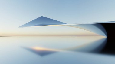 Üç boyutlu soyut minimal mimari arkaplan, eğri tasarımlı geometrik mimari, araba sunumu