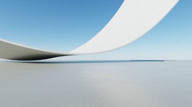 Üç boyutlu soyut minimal mimari arkaplan, eğri tasarımlı geometrik mimari, araba sunumu