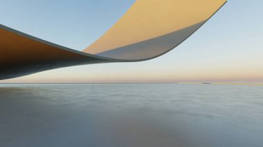 Üç boyutlu soyut minimal mimari arkaplan, eğri tasarımlı geometrik mimari, araba sunumu