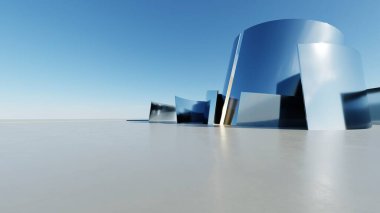 Üç boyutlu soyut minimal mimari arkaplan, eğri tasarımlı geometrik mimari, araba sunumu