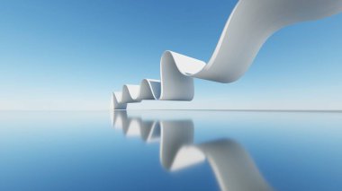 Üç boyutlu soyut minimal mimari arkaplan, dalgalı eğri tasarımlı geometrik mimari, araba sunumu