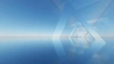 Soyut asgari mimari arkaplan, krom veya cam tasarımlı geometrik mimarinin 3d çizimi