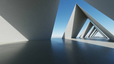 Soyut modern geometri mimarisinin boş beton zemin, minimal dış görünüş, araba sunumu arka planı