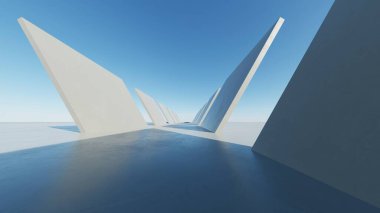 Soyut modern geometri mimarisinin boş beton zemin, minimal dış görünüş, araba sunumu arka planı