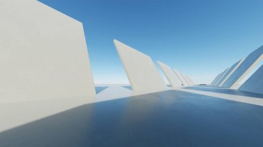 Soyut modern geometri mimarisinin boş beton zemin, minimal dış görünüş, araba sunumu arka planı