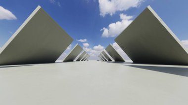 Soyut modern geometri mimarisinin boş beton zemin, minimal dış görünüş, araba sunumu arka planı