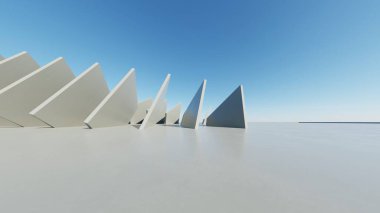 Soyut modern geometri mimarisinin boş beton zemin, minimal dış görünüş, araba sunumu arka planı