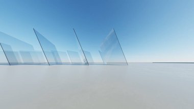 Soyut asgari mimari arkaplan, krom veya cam tasarımlı geometrik mimarinin 3d çizimi